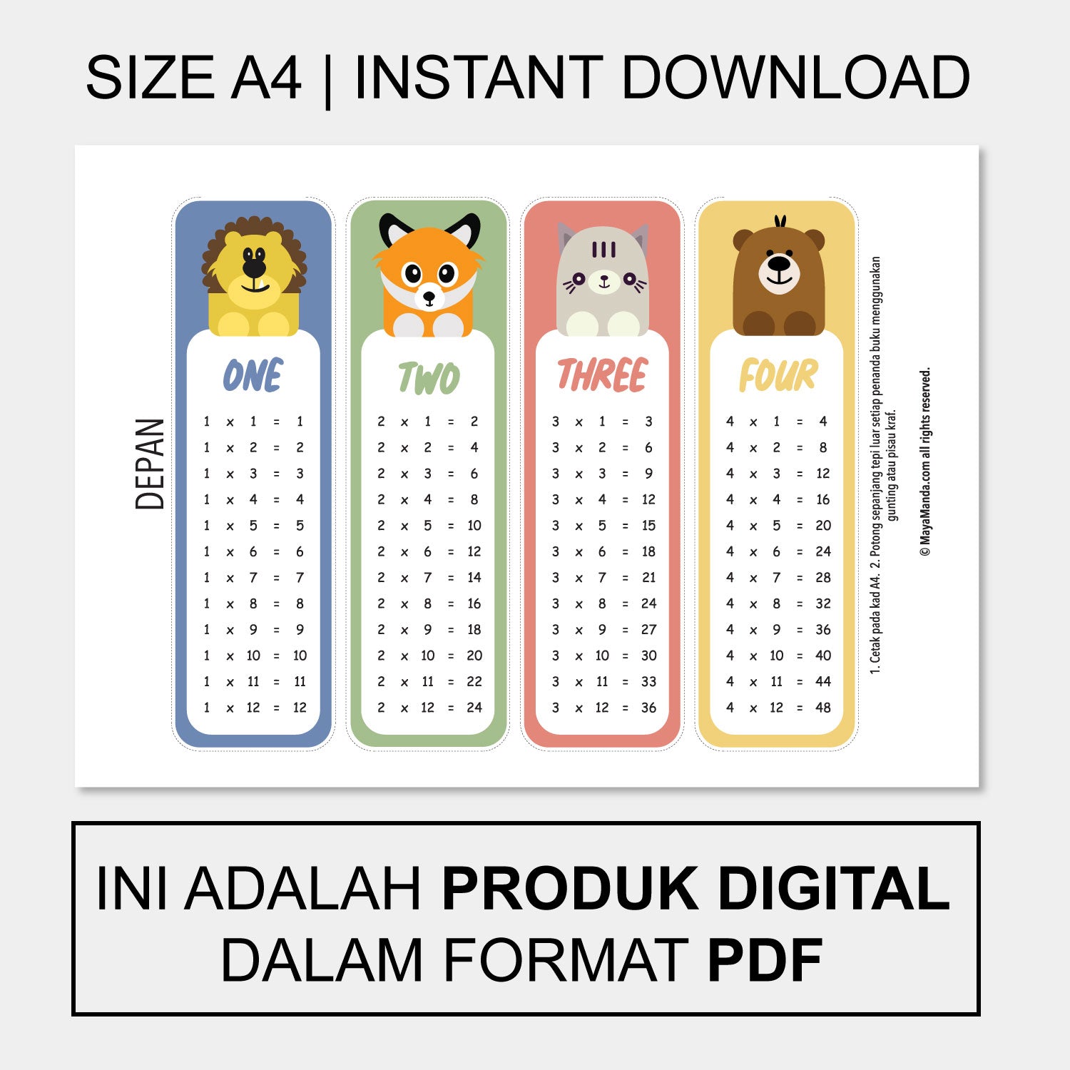 Printable Bookmark Animal